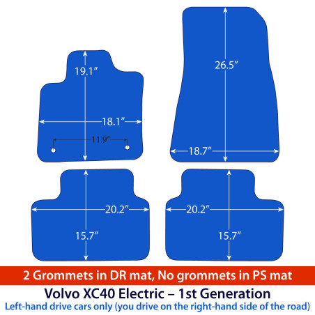Dywaniki welurowe linia Premium do Volvo XC40 elektryczne 2023-2026 - Klipsy tylko w dywaniku kierowcy - Czarne