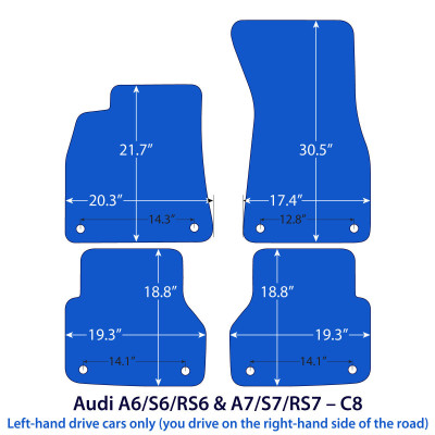 Dywaniki welurowe linia Premium do Audi A6/S6 2018-2025 & A7/S7 2018-2026 | RS6 RS7 2019-2026 - C8 - Czerwone przeszycia