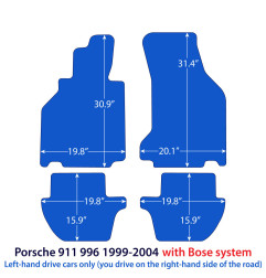 Dywaniki welurowe linia Exclusive do Porsche 911 - 1998-2004 z systemem Bose - 996 - Czarne Exclusive