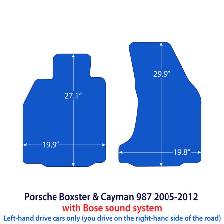 Dywaniki welurowe linia Exclusive do Porsche Boxster & Cayman 2004-2013 z systemem nagłośnienia Bose - 987 - Czarne