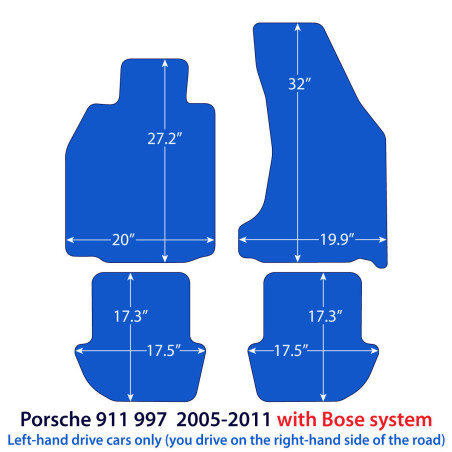 Dywaniki welurowe linia Exclusive do Porsche 911 - 2004-2012 z systemem nagłośnienia Bose - 997 - Czarne