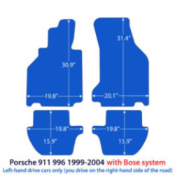 Dywaniki welurowe do Porsche 911  1997-2005 z systemem nagłośnienia Bose - 996 - Czarne