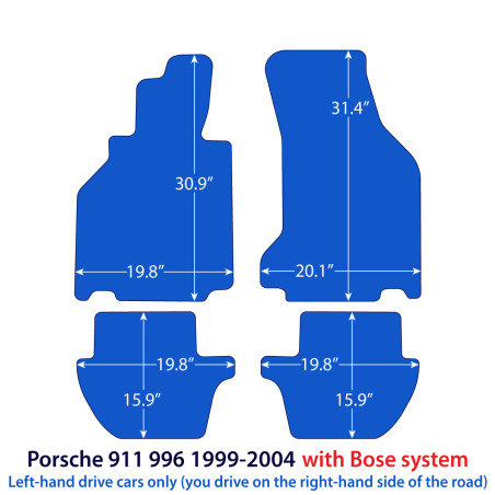 Dywaniki welurowe linia Exclusive do Porsche 911 - 1997-2006 z systemem nagłośnienia Bose - 996 - Czarne