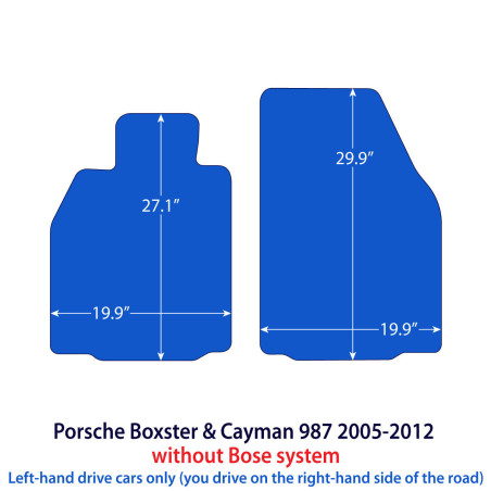 Dywaniki welurowe linia Exclusive do Porsche Boxster & Cayman 2004-2013 bez systemu nagłośnienia Bose - 987 - Czarne