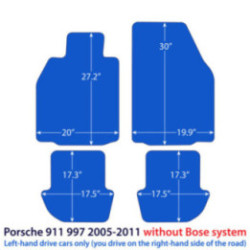 Dywaniki welurowe do Porsche 911 2004-2013 bez systemu nagłośnienia Bose - 997 - Czarne