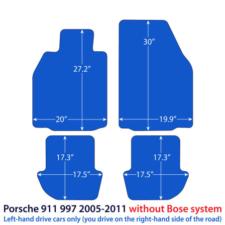 Dywaniki welurowe linia Exclusive do Porsche 911 - 2004-2012 bez systemu nagłośnienia Bose - 997 - Czarne