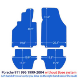 Dywaniki welurowe do Porsche 911 1997-2005 bez systemu nagłośnienia Bose - 996 - Czarne