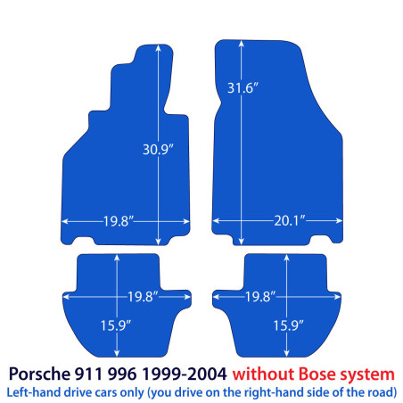 Dywaniki welurowe linia Exclusive do Porsche 911 - 1997-2006 bez systemu nagłośnienia Bose - 996 - Czarne