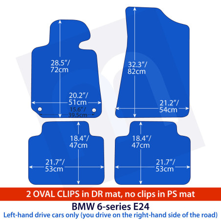 Dywaniki welurowe linia Exclusive do BMW Serii 6 - 1976-1989 - E24 - owalne klipsy - Czarne Exclusive