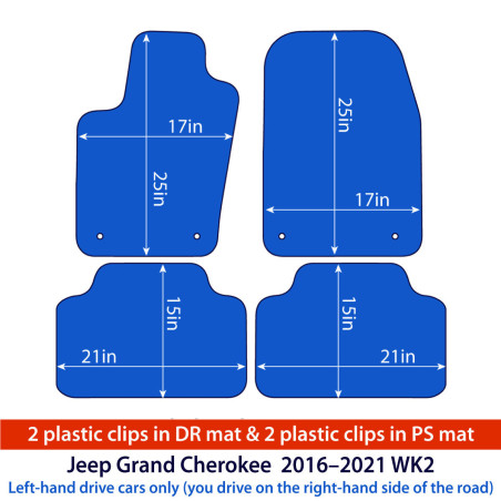 Dywaniki welurowe linia Exclusive do Jeep Grand Cherokee 2011-2021 - WK2 - Srebrne przeszycia