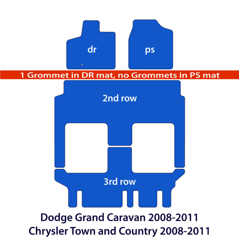 Dodge Grand Caravan 2008-2011 & Chrysler Town and Country 2008-2011 3 Rows Velour Floor Mats - Black