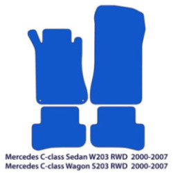 Dywaniki welurowe do Mercedes C-Class 2000-2007 - RWD W203 & S203 - Czarne
