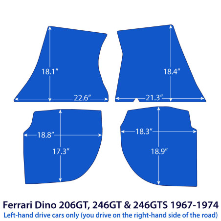 Dywaniki welurowe linia Exclusive do Ferrari Dino 206 GT, 246 GT & 246 GTS 1966-1973 - Czarne