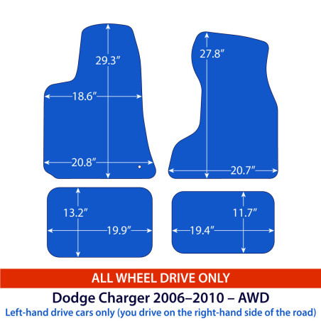 Dywaniki welurowe linia Exclusive do Dodge Charger - 2006-2010 - AWD - Czarne
