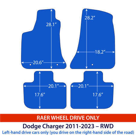 Dywaniki welurowe linia Exclusive do Dodge Charger Sedan - 2011-2023 - RWD - Czarne