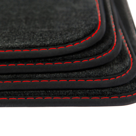 Dywaniki welurowe linia Exclusive do Dodge Challenger - III Gen - Czerwone przeszycia
