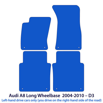 Dywaniki welurowe linia Premium do Audi A8/S8 - Długi rozstaw osi 2002-2009 - D3 - Czarne
