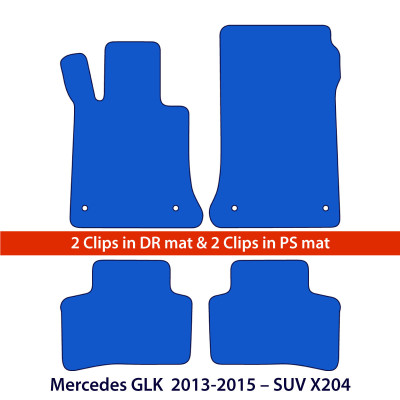 Dywaniki welurowe linia Premium do Mercedes GLK 2008-2015 - SUV X204 - Klipsy tylko w dywaniku kierowcy - Czarne