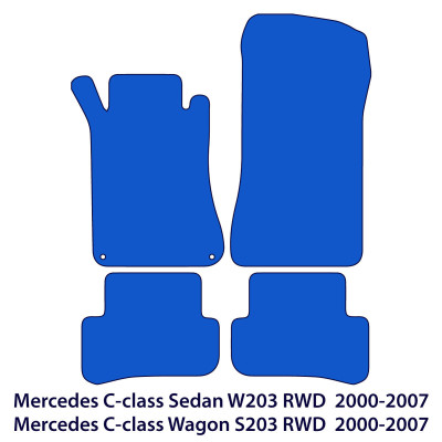 Dywaniki welurowe linia Premium do Mercedes C-Class 2000-2007 - RWD W203 & S203 - Czarne