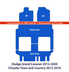 Dywaniki welurowe linia Premium do Dodge Grand Caravan 2012-2020 & Chrysler Town and Country 2012-2016 - 3 rzędy - Czarne