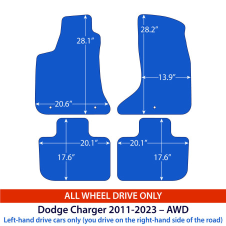 Dywaniki welurowe linia Premium do Dodge Charger Sedan - 2011-2023 - AWD - Czarne