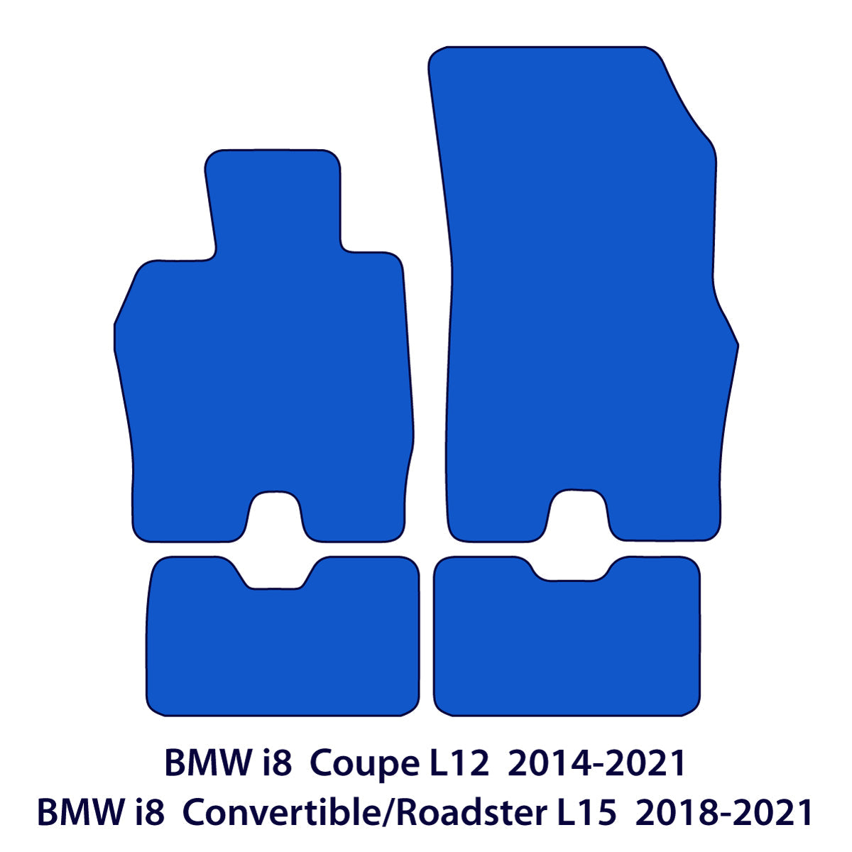 Dywaniki welurowe do BMW i8 – 2014-2020 – L12 & L15 – Niebieskie Obszycie